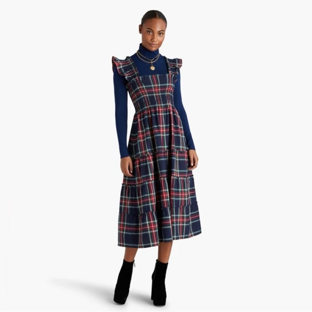 Hill House Plaid Midi Dress - Navy and Red